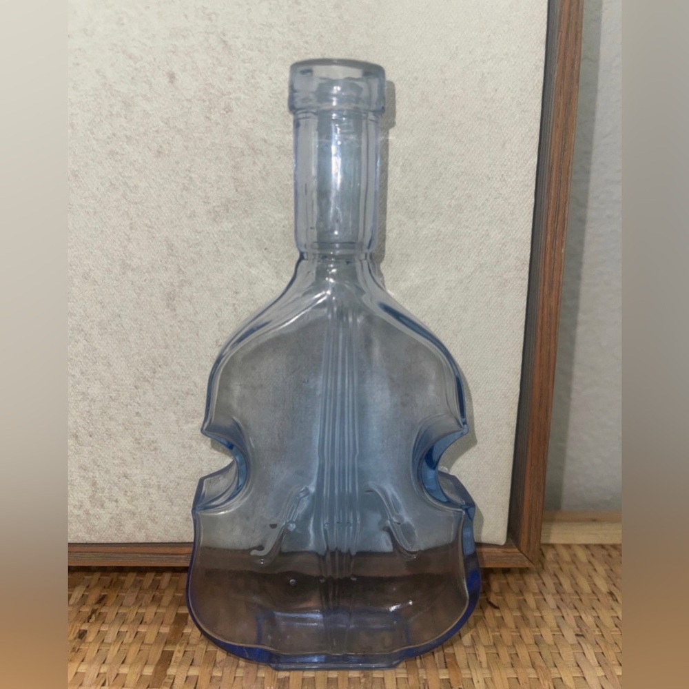 RARE BLUE COLOR GLASS VIOLIN FIGURAL BOTTLE MADE IN FRANCE